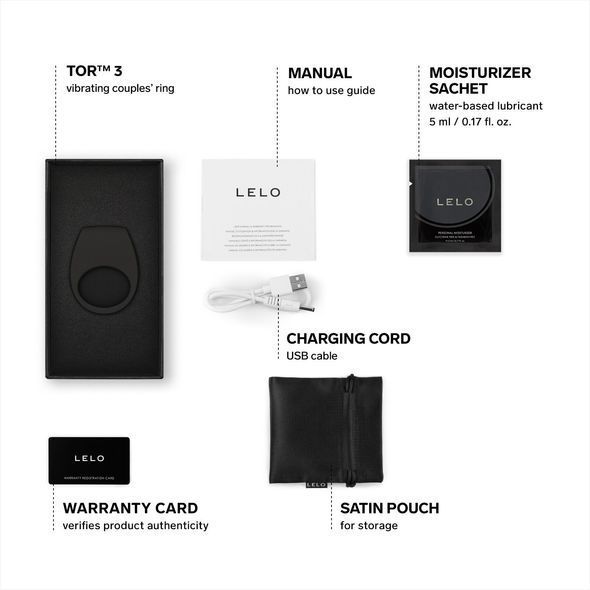 Эрекционное кольцо с вибрацией LELO Tor 3 Violet Dusk, управление со смартфона, Черный, Чорний