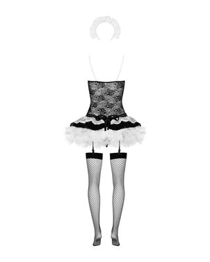 Эротический костюм горничной с юбкой Obsessive Housemaid 5 pcs costume S/M, black, топ, юбка, стринг