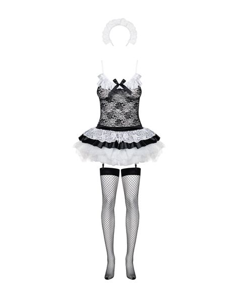 Еротичний костюм покоївки зі спідницею Obsessive Housemaid 5 pcs costume S/M, black, топ, спідниця,