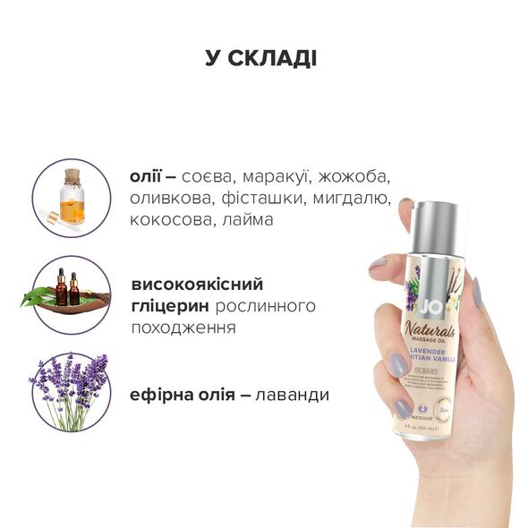 Масажна олія System JO - Naturals Massage Oil - Lavender & Vanilla з натуральними ефірними оліями (1