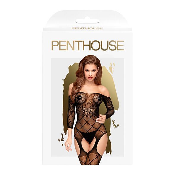 Бодистокинг с флористическо-геометрическим орнаментом Penthouse - Top-Notch Black S/L