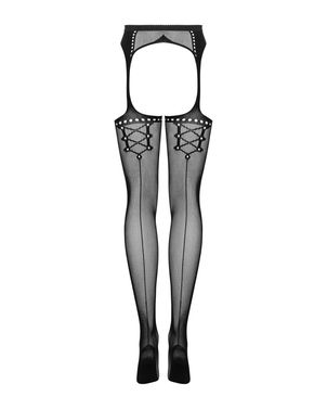 Сітчасті панчохи-стокінги зі стрілкою Obsessive Garter stockings S314 S/M/L, чорні, імітація гартері