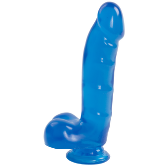 Фаллоимитатор Doc Johnson Jelly Jewels Cock & Balls Blue, диаметр 3,6см, антибактериальный ПВХ