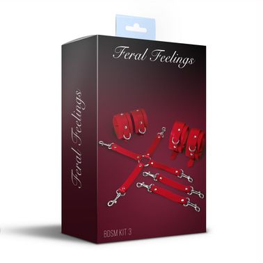 Набір для БДСМ 3 в 1 Feral Feelings BDSM Kit 3 Red, red, наручники, поножі, хрестовина