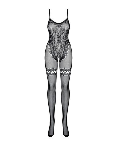 Бодистокинг Obsessive Bodystocking F213 S/M/L, имитация кружевного боди и резинки для чулок