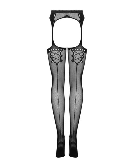 Сетчатые чулки-стокинги со стрелкой Obsessive Garter stockings S314 S/M/L, черные, имитация гартеров