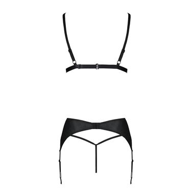 Комплект з екошкіри Passion Miley Set black S/M: трусики, бюстгальтер, пояс для панчіх