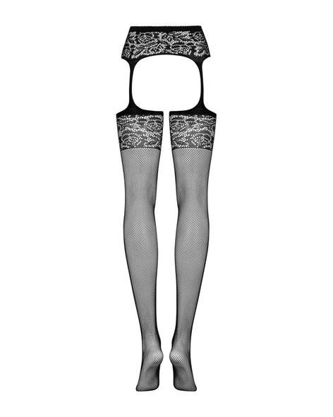 Сітчасті панчохи-стокінги з імітацією гартерів Obsessive Garter stockings S500S/M/L, чорні, з доступ