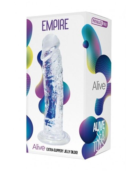 Прозрачный фаллоимитатор Alive Jelly Dildo Empire, ТПЕ, присоска, диаметр 4.3 см, длина 19.3см