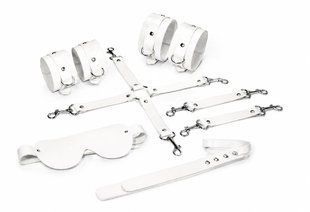 Набір Feral Feelings BDSM Kit 5 White, наручники, поножі, хрестовина, маска, падл