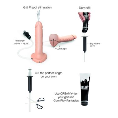 Кончающий фаллоимитатор Strap-On-Me Squirting Cum Dildo Realistic Vanilla, диам. 3,5 см, силикон, Тілесний, S, Тілесний