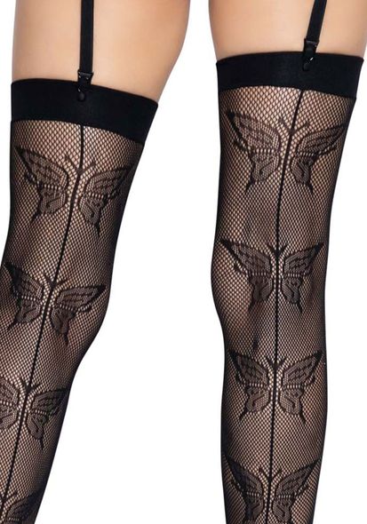 Чулки-сетка со швом сзади Leg Avenue Butterfly back seam thigh highs One size Black