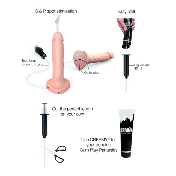 Кончающий фаллоимитатор Strap-On-Me Squirting Cum Dildo Realistic Vanilla, диам. 3,5 см, силикон, Тілесний, S, Тілесний