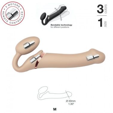 Безремінний страпон з вібрацією Strap-On-Me Vibrating Flesh M, діаметр 3,3см, пульт ДК, регульований