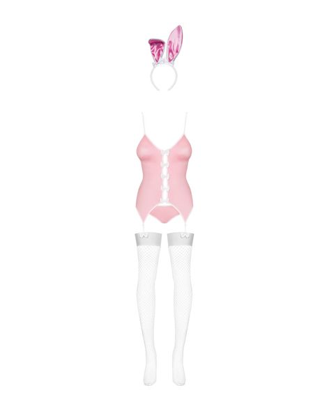 Эротический костюм зайки Obsessive Bunny suit 4 pcs costume pink S/M, розовый, топ с подвязками, тру