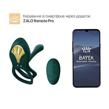 Смарт-ерекційне кільце Zalo BAYEK Turquoise Green, подвійне з ввідною частиною, пульт ДК