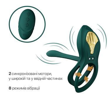 Смарт-ерекційне кільце Zalo BAYEK Turquoise Green, подвійне з ввідною частиною, пульт ДК