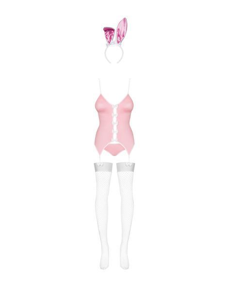 Эротический костюм зайки Obsessive Bunny suit 4 pcs costume pink S/M, розовый, топ с подвязками, тру