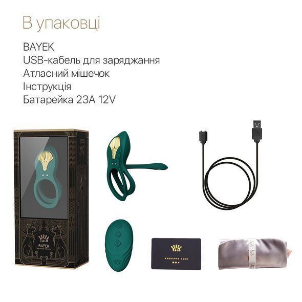 Смарт-ерекційне кільце Zalo BAYEK Turquoise Green, подвійне з ввідною частиною, пульт ДК
