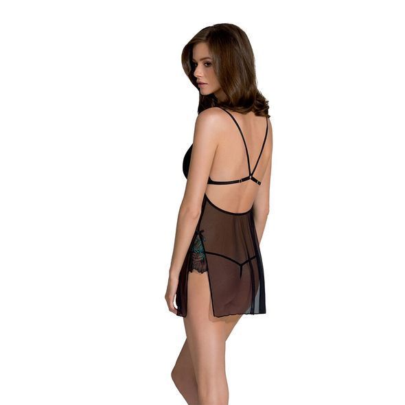 Сорочка Passion DELIENA CHEMISE S/M black, стринги с заниженной талией, S/M