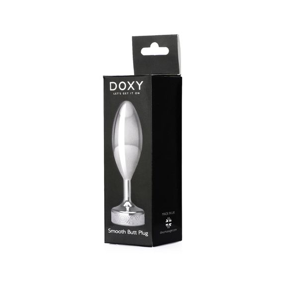 Металлическая анальная пробка DOXY Butt Plug SMOOTH, гладкая, диаметр 3,3 см, Сріблястий/чорний, Сріблястий/чорний