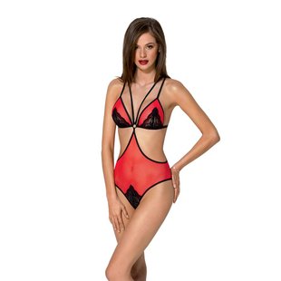 Напівпрозоре боді з мереживом Passion PEONIA BODY L/XL red