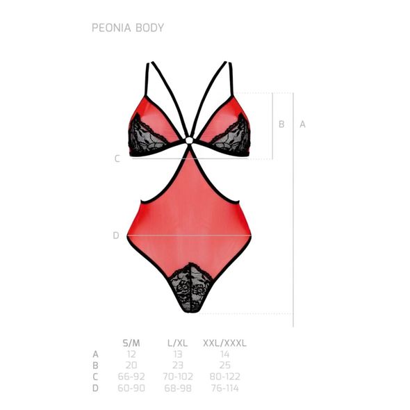 Полупрозрачное боди с кружевом Passion PEONIA BODY S/M red