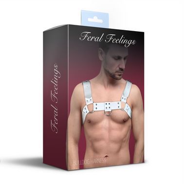Мужская портупея на грудь из натуральной кожи Feral Feelings - Bulldog Harness, Белый, Білий