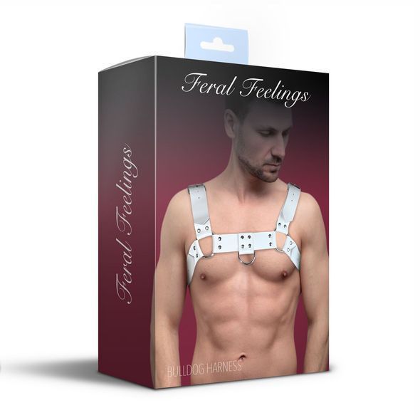 Мужская портупея на грудь из натуральной кожи Feral Feelings - Bulldog Harness, Белый, Білий