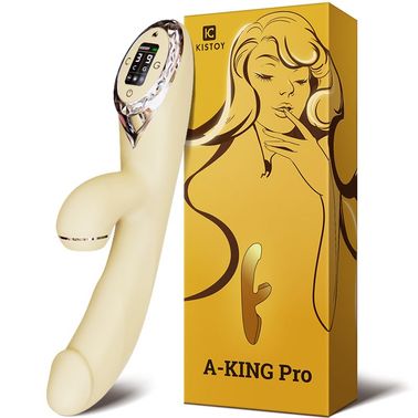 Вакуумный вибратор-кролик с подогревом KisToy A-King Pro Yellow, с LED-экраном