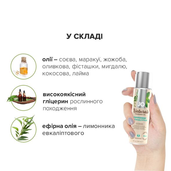 Массажное масло System JO – Naturals Massage Oil – Peppermint & Eucalyptus с натуральными эфирными м