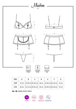 Еротичний костюм покоївки Obsessive Maidme set 5pcs S/M, бюстгальтер, пояс з фартухом, панчохи, стрі