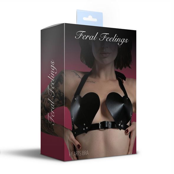 Лиф Сердце из натуральной кожи Feral Feelings - Hearts Bra Black, Чорний, Чорний