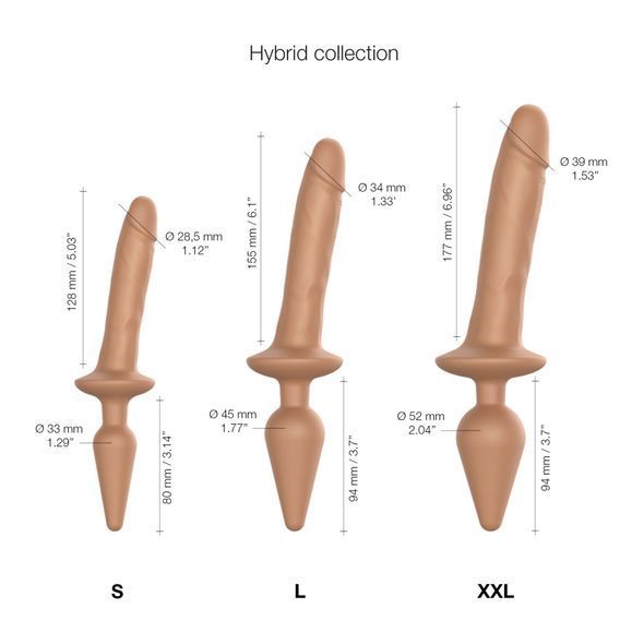 Анальна пробка з дилдо 2в1 Strap-On-Me SWITCH PLUG-IN REALISTIC DILDO Caramel S, діаметр 3,3/2,9 см, Тілесний, S, Тілесний