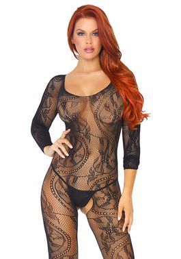 Бодистокинг Leg Avenue Swirl Lace Bodystocking One size Black, ажурная ткань, доступ