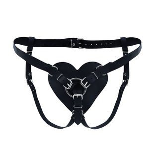 Трусики Серце для страпону з натуральної шкіри Feral Feelings - Hearts Strap-on Belt Black