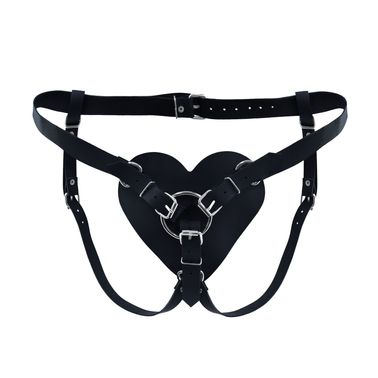 Трусики Сердце для страпона из натуральной кожи Feral Feelings - Hearts Strap-on Belt Black, Чорний, Чорний