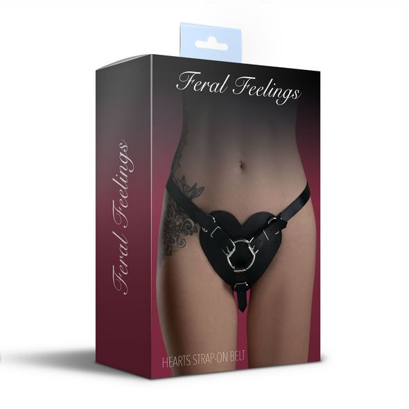 Трусики Сердце для страпона из натуральной кожи Feral Feelings - Hearts Strap-on Belt Black, Чорний, Чорний