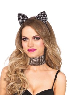 Набір кішечки зі стразами Leg Avenue Cat ear headband & choker set, широкий чокер та вушка