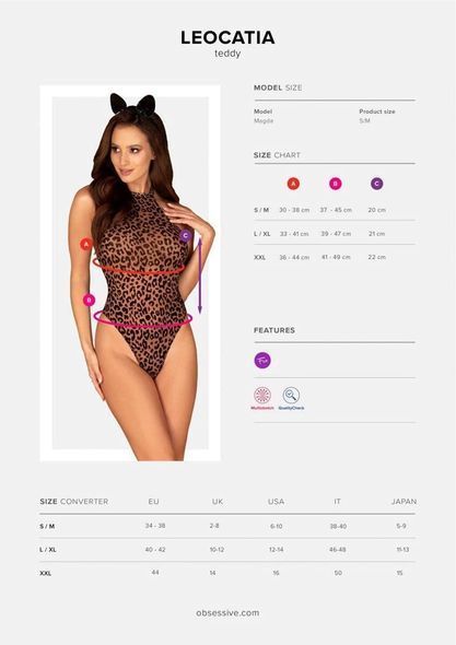 Эротический костюм леопарда Obsessive Leocatia teddy , S/M