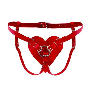 Трусики Сердце для страпона из натуральной кожи Feral Feelings - Hearts Strap-on Belt Black, Красный, Червоний