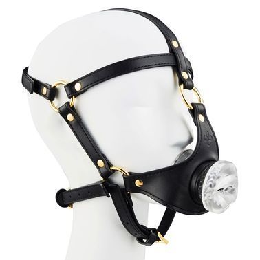Маска-збруя для мінету LOCKINK SEVANDA Blowjob Head Harness, чорна, з м&rsquo;якою вставкою у вигляді губ