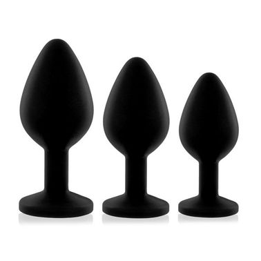 Набор анальных пробок с кристаллом Rianne S: Booty Plug Set Black, диаметр 2,7см, 3,5см, 4,1см