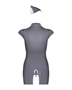 Эротический костюм стюардессы Obsessive Stewardess 3 pcs costume grey S/M, серый, платье, стринги, п