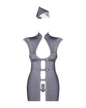 Еротичний костюм стюардеси Obsessive Stewardess 3 pcs costume grey S/M, сірий, сукня, стрінги, пілот