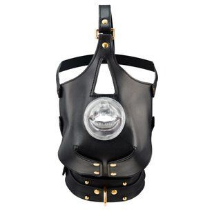Маска-збруя для мінету з повідцем LOCKINK SEVANDA Blowjob Head Muzzle with Leash, чорна
