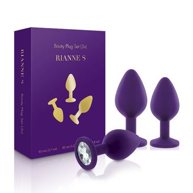 Набір силіконових анальних пробок із кристалом Rianne S: Booty Plug Set Purple, діаметр 2,7см, 3,5см