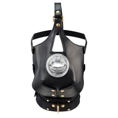 Маска-збруя для мінету з повідцем LOCKINK SEVANDA Blowjob Head Muzzle with Leash, чорна