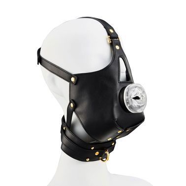 Маска-збруя для мінету з повідцем LOCKINK SEVANDA Blowjob Head Muzzle with Leash, чорна