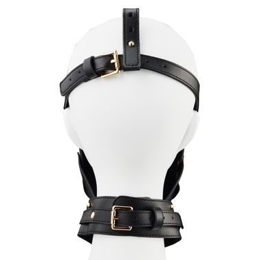 Маска-збруя для мінету з повідцем LOCKINK SEVANDA Blowjob Head Muzzle with Leash, чорна